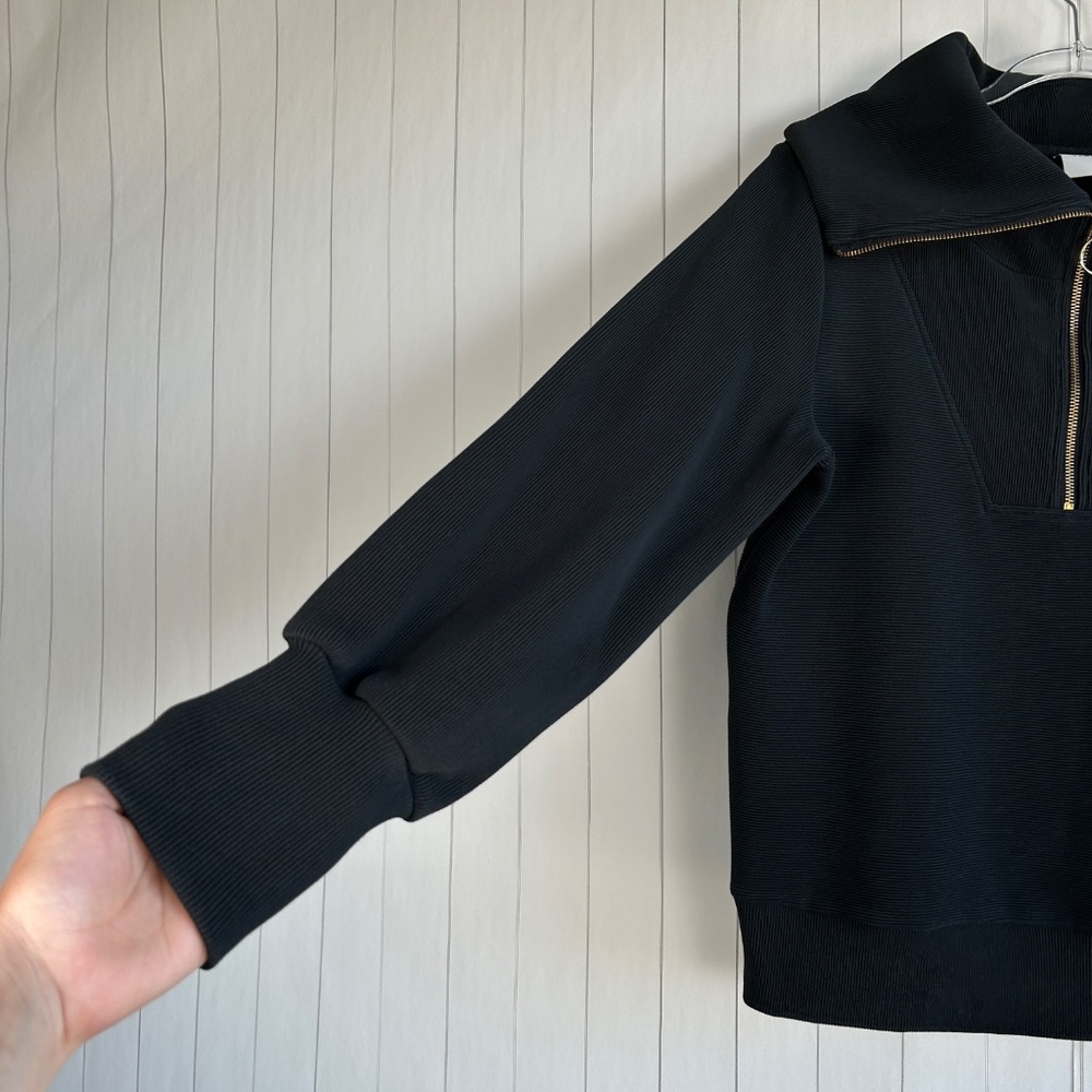 Varley women size S Vine half zip sweater black ottoman fabric ribbed athleisure - Picture 4 of 12